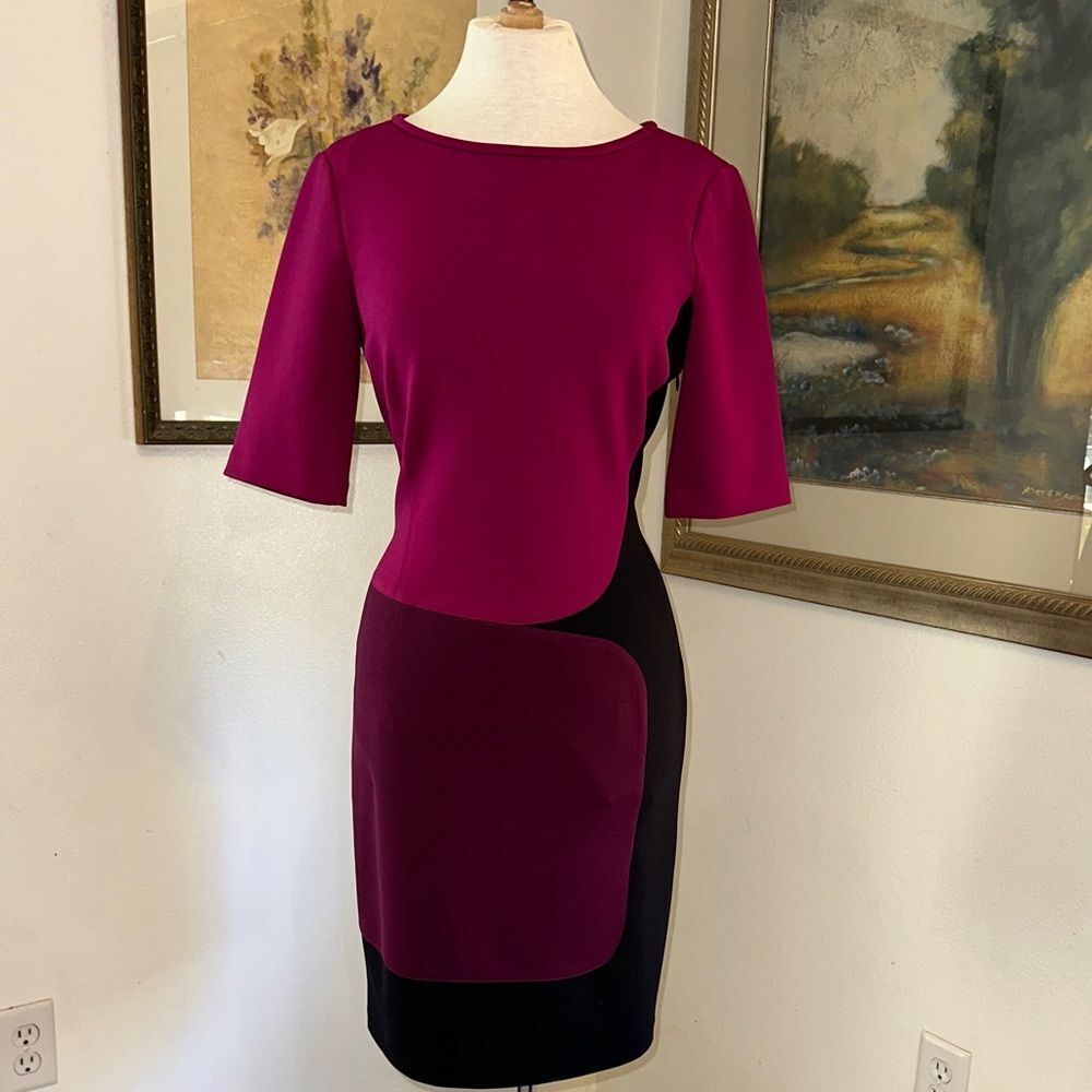 Maggy London Magenta/Black Colorblock Dress Size 10
